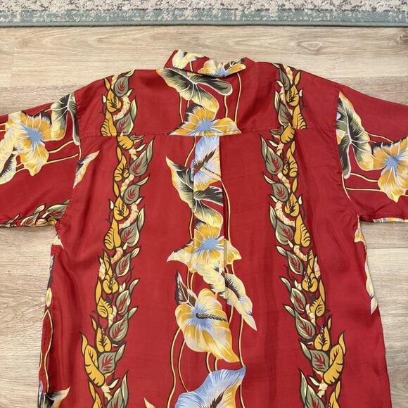Hilo Hattie Mens Hawaiian Shirt Size Large Floral 100% Silk Short Sleeve FLAW - Picture 5 of 11